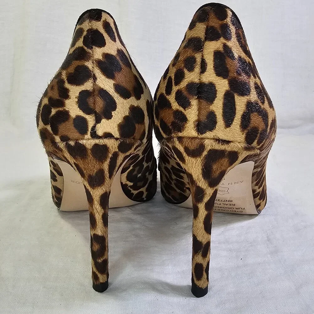 Ann Taylor Beck  Leopard Print Calf Hair 3.5” Loafer Stiletto Heel Pump 9M - Picture 5 of 14